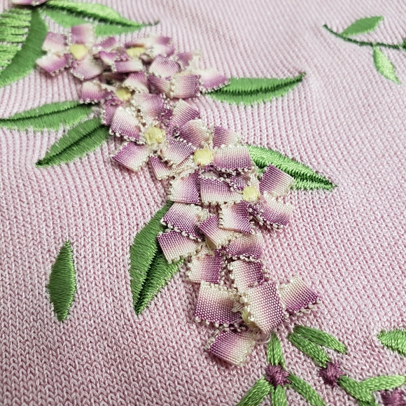 Escada Pink Silk Cold Shoulder Floral Ribbon Details NWOT Euro 38 US 8 Small - Picture 2 of 10